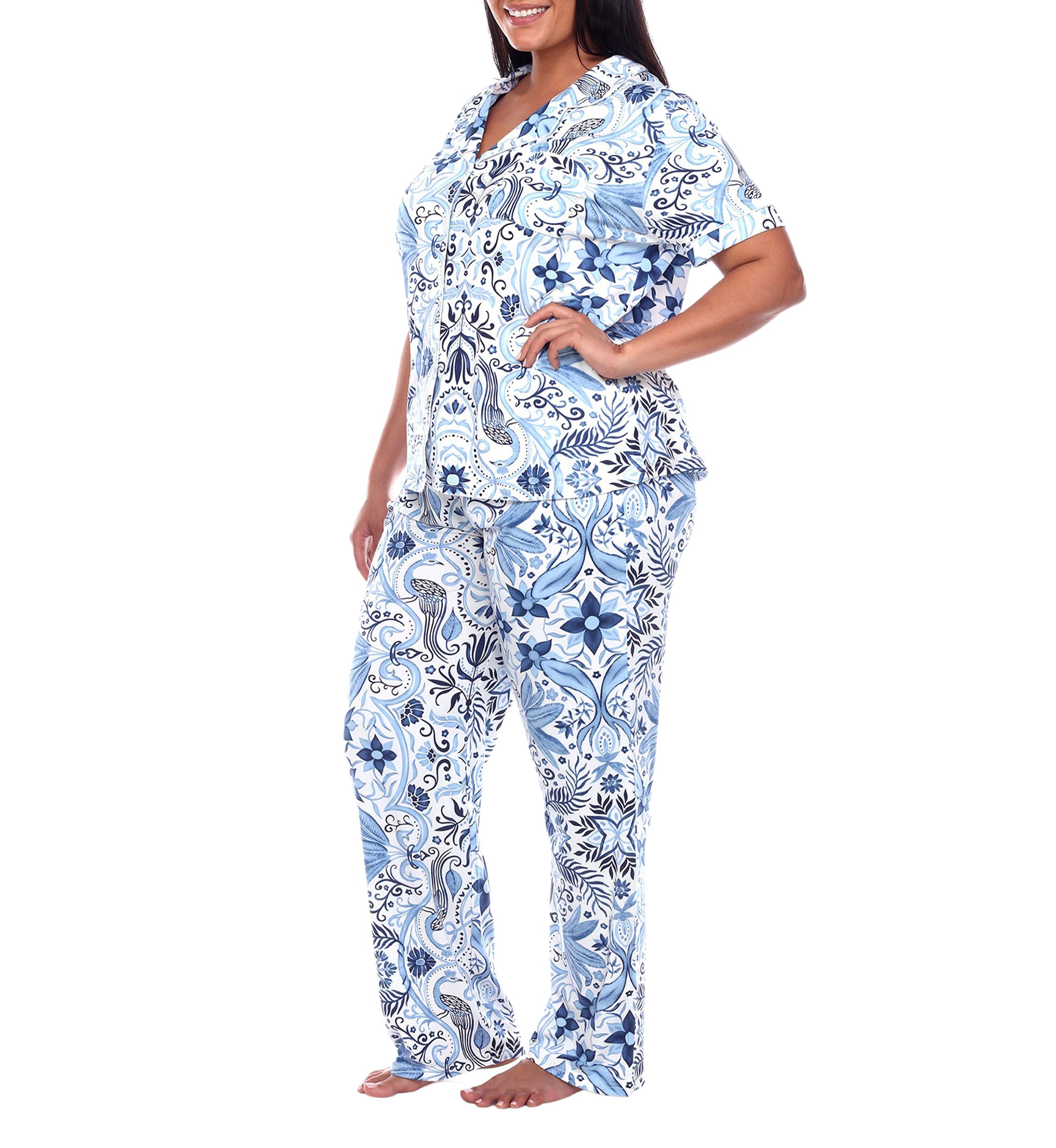 Plus Size Short Sleeve & Pants Tropical Pajama Set