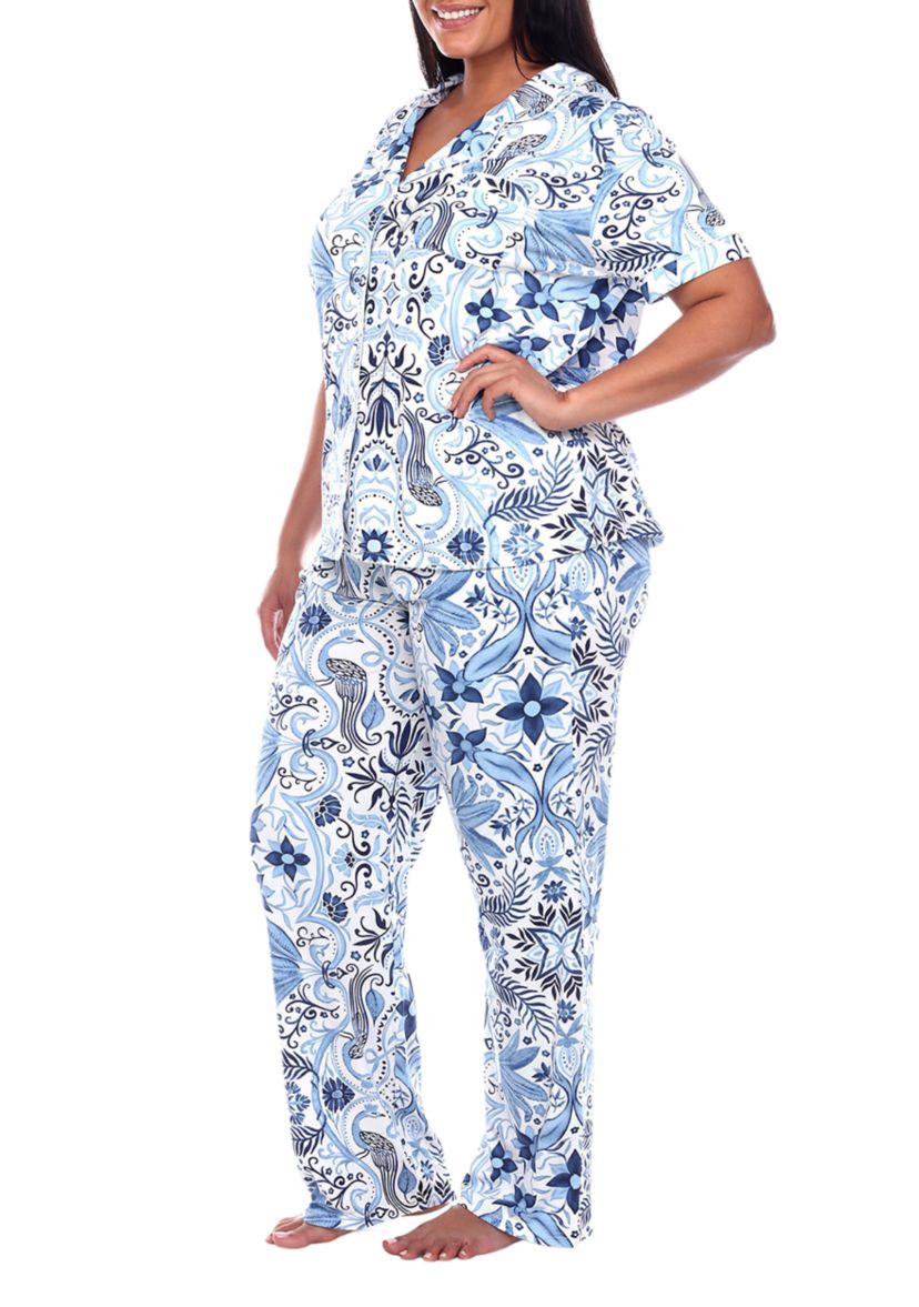 Plus Size Short Sleeve & Pants Tropical Pajama Set