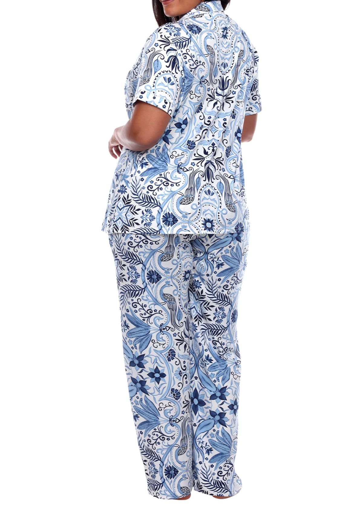 Plus Size Short Sleeve & Pants Tropical Pajama Set