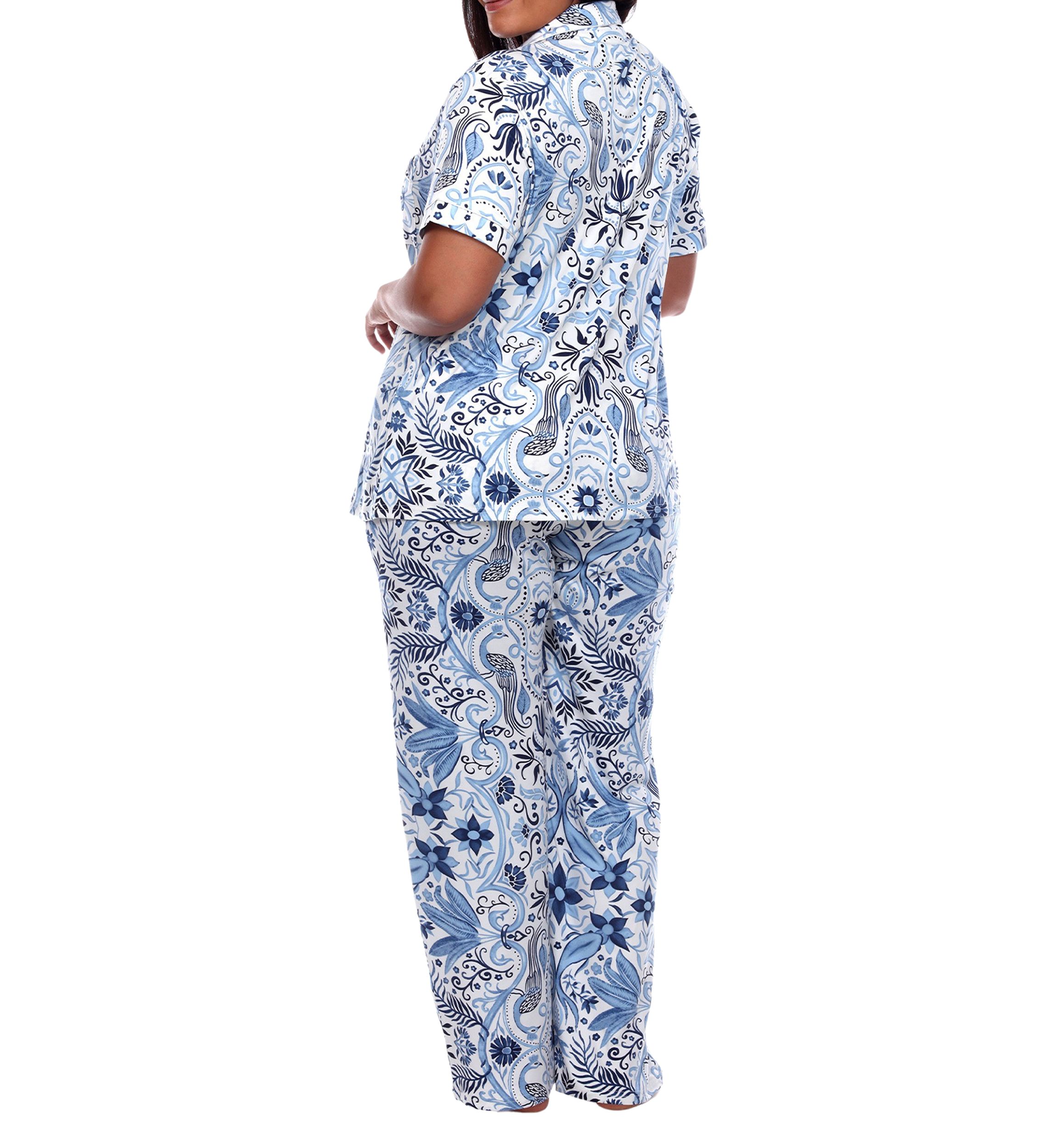 Plus Size Short Sleeve & Pants Tropical Pajama Set