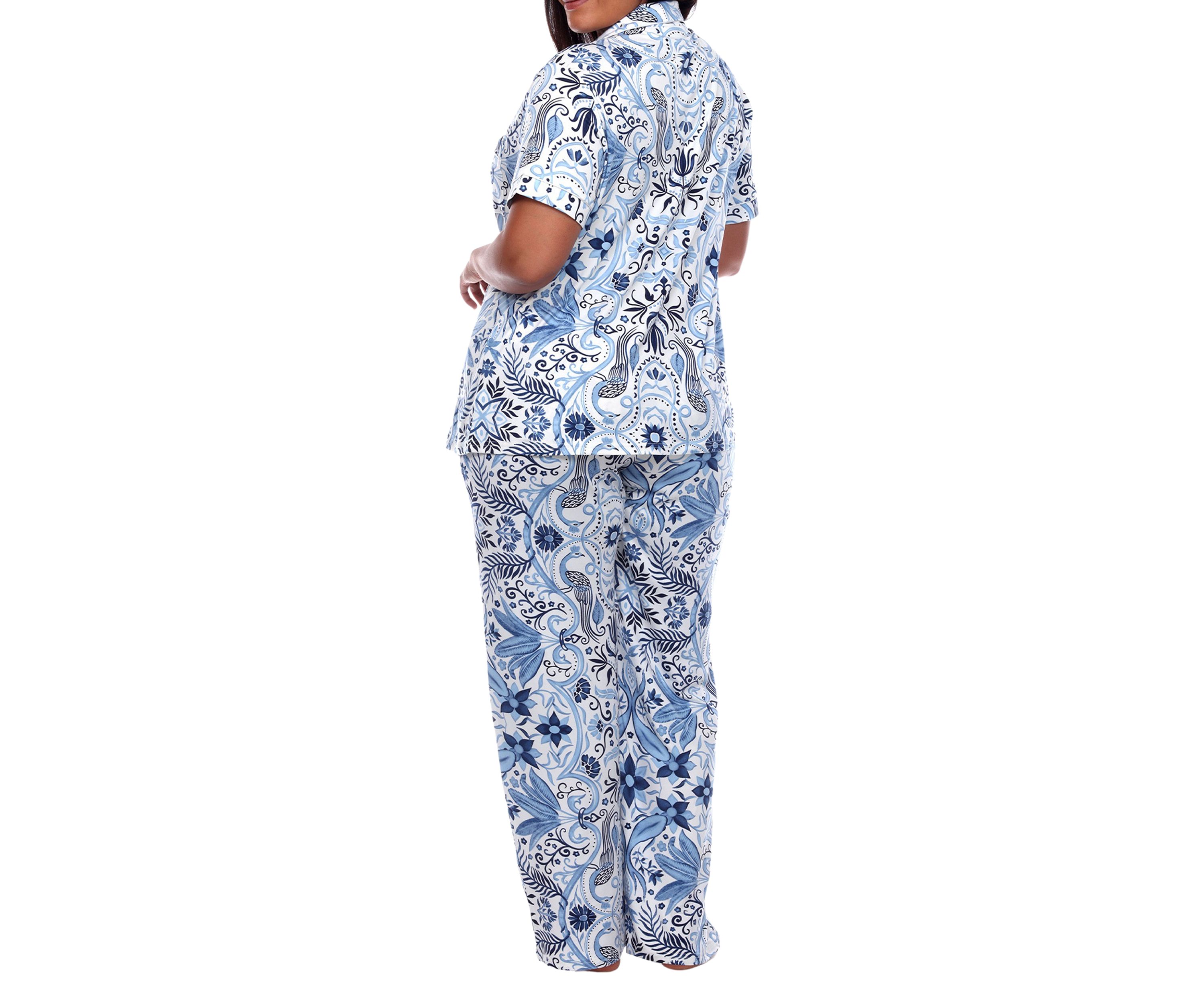 Plus Size Short Sleeve & Pants Tropical Pajama Set