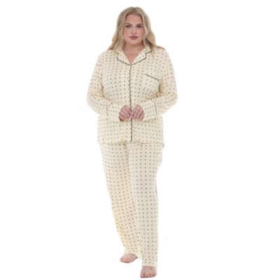 White Mark Women's Plus Size 2-Piece Polka-Dot Button-Front Pajama Set, Black, 3XL