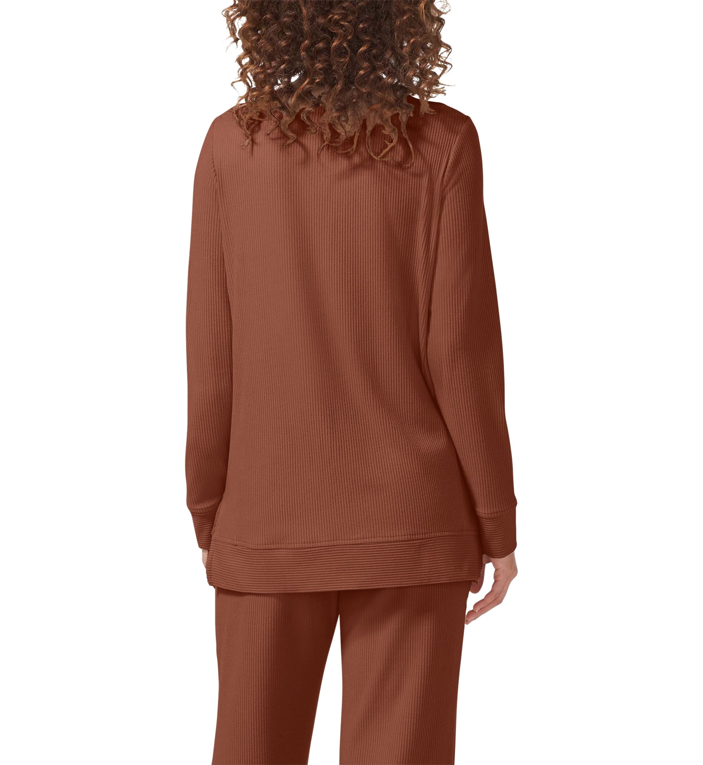 Womens Ribbed Long Sleeve Crew Neck Sleep Shirt