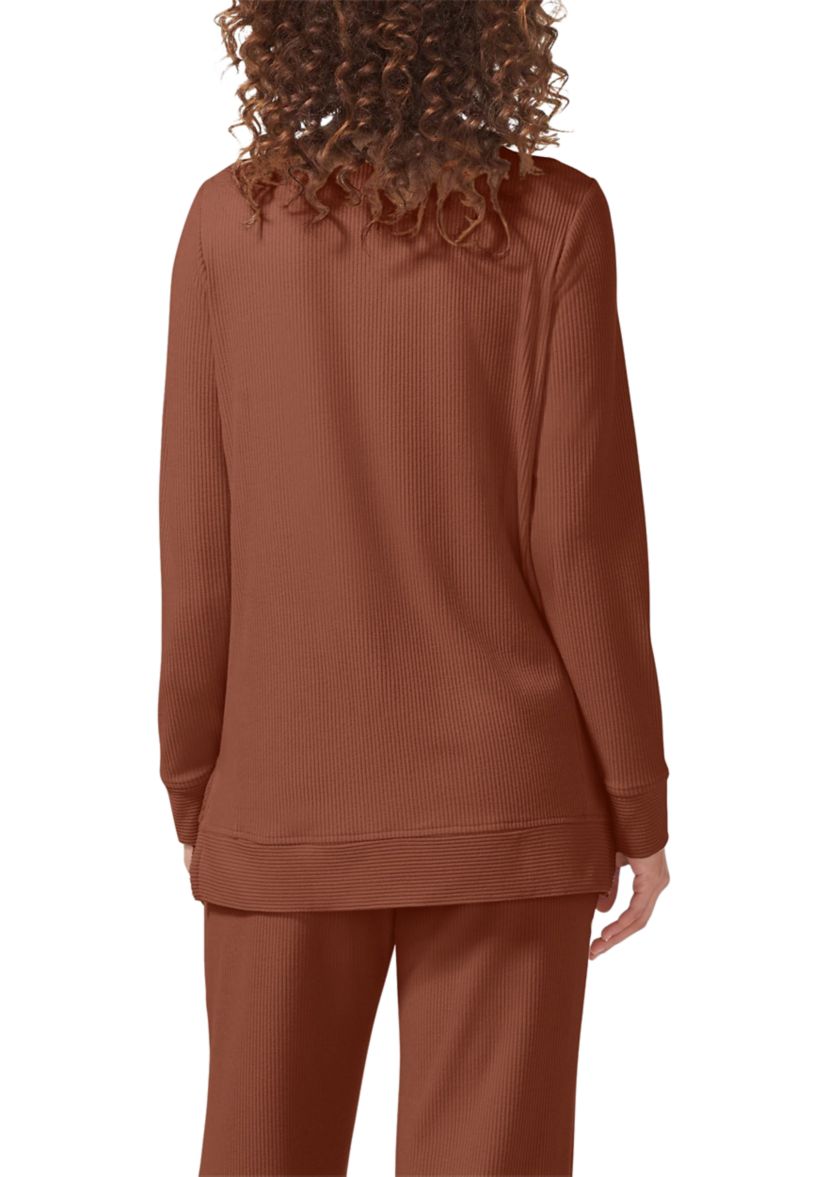 Womens Ribbed Long Sleeve Crew Neck Sleep Shirt
