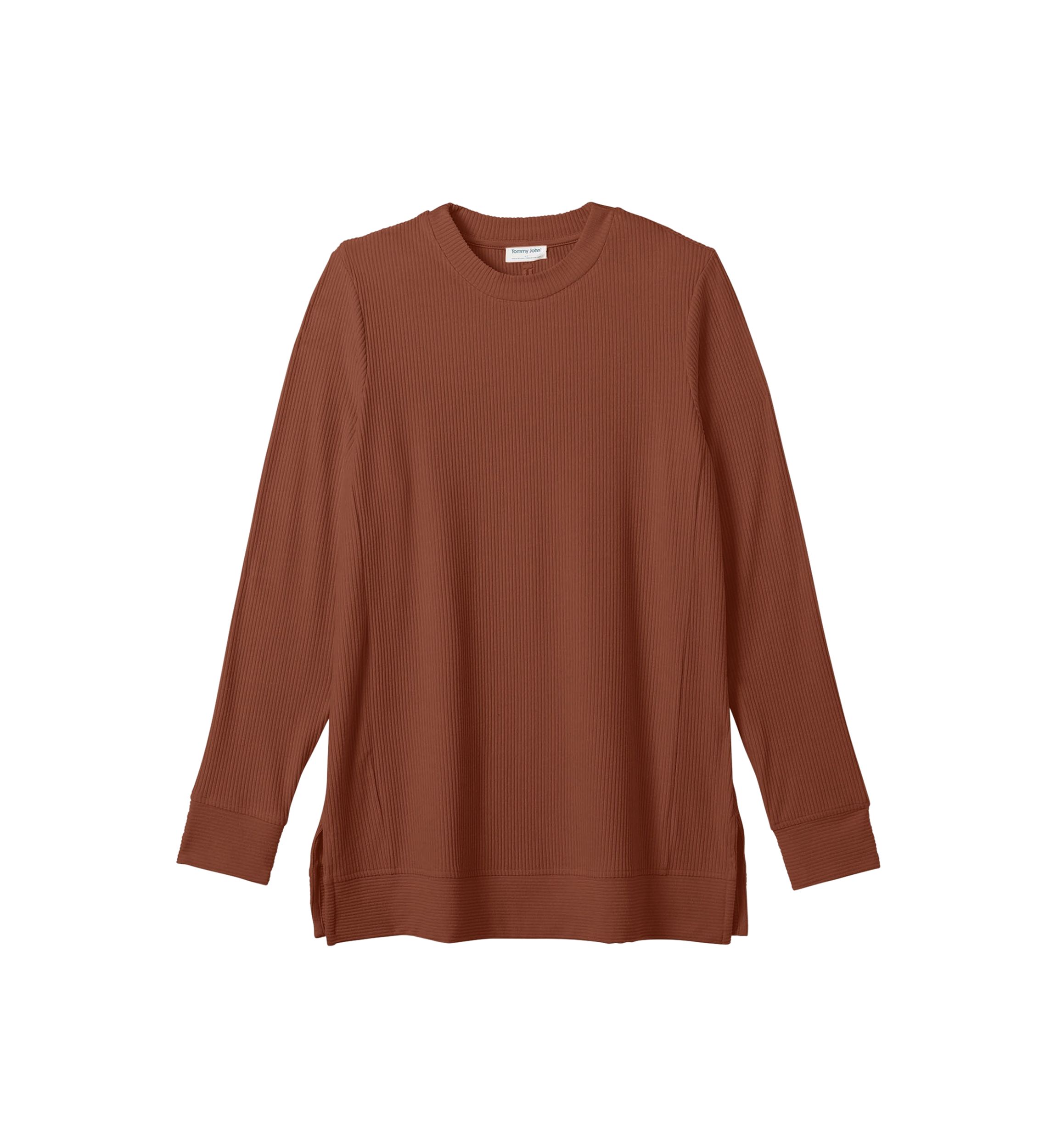 Womens Ribbed Long Sleeve Crew Neck Sleep Shirt