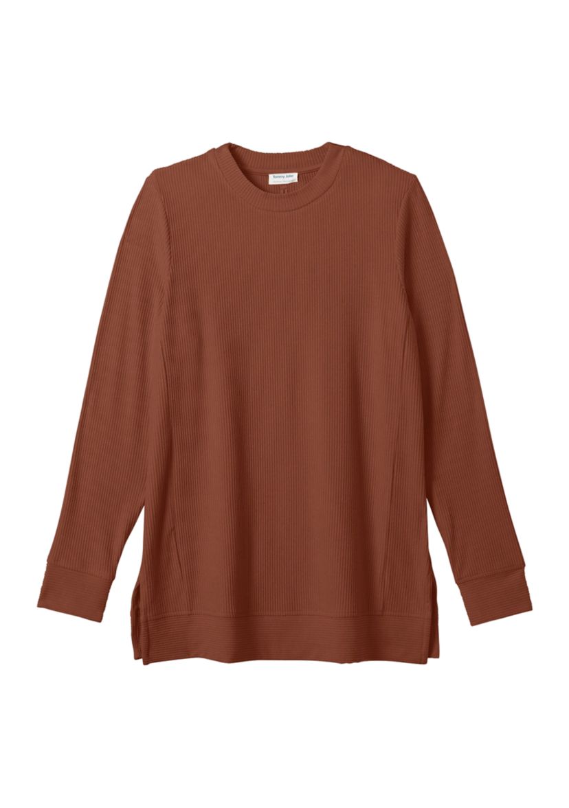 Womens Ribbed Long Sleeve Crew Neck Sleep Shirt