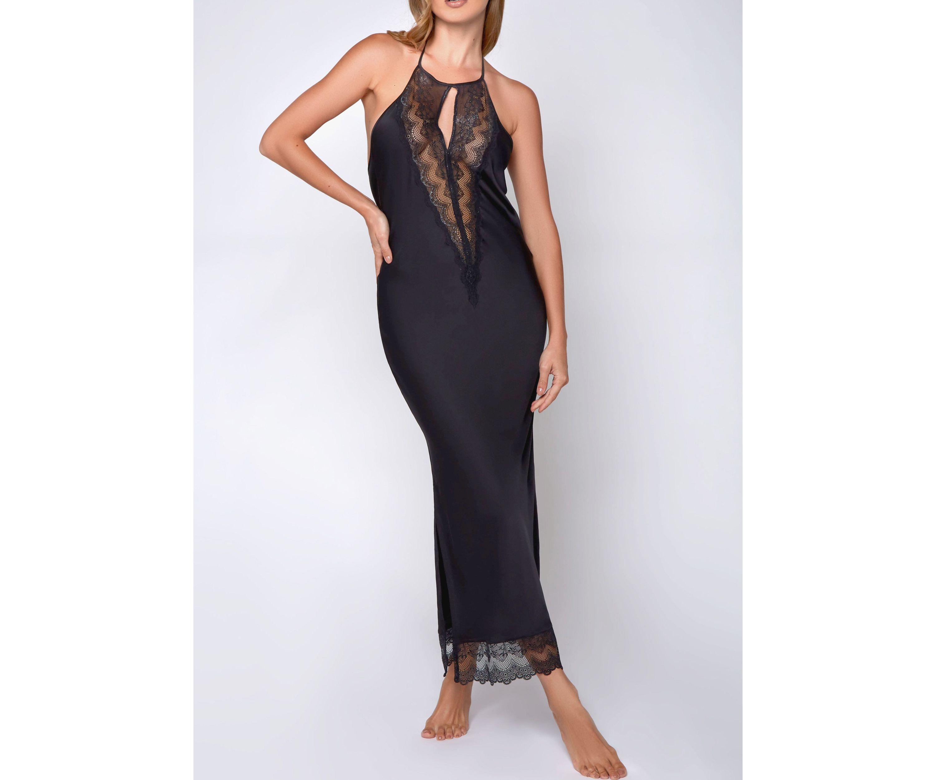 Womans Silky Stretch Satin Halter Night Gown