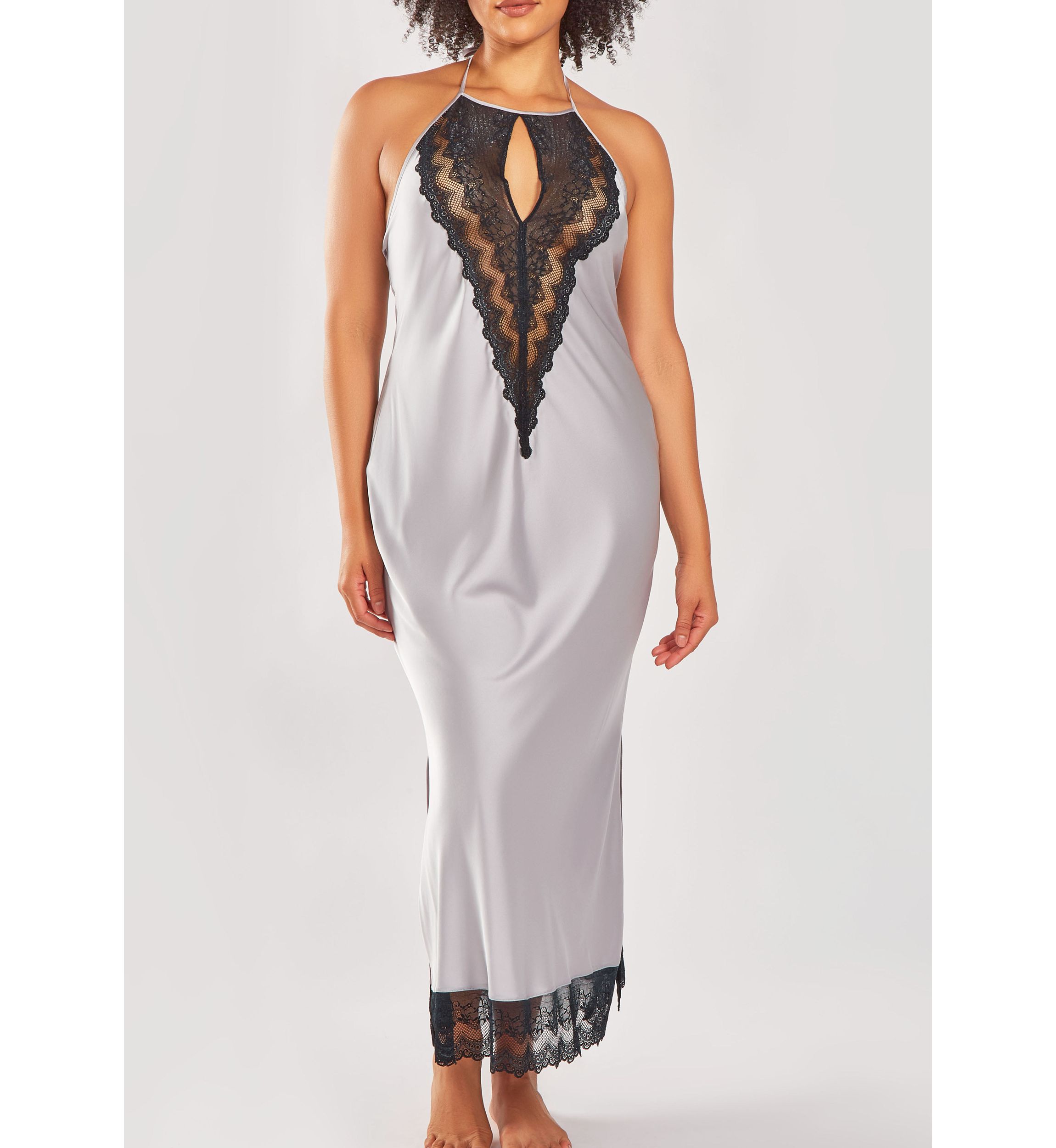 Womans Plus Size Silky Stretch Satin Halter Night Gown