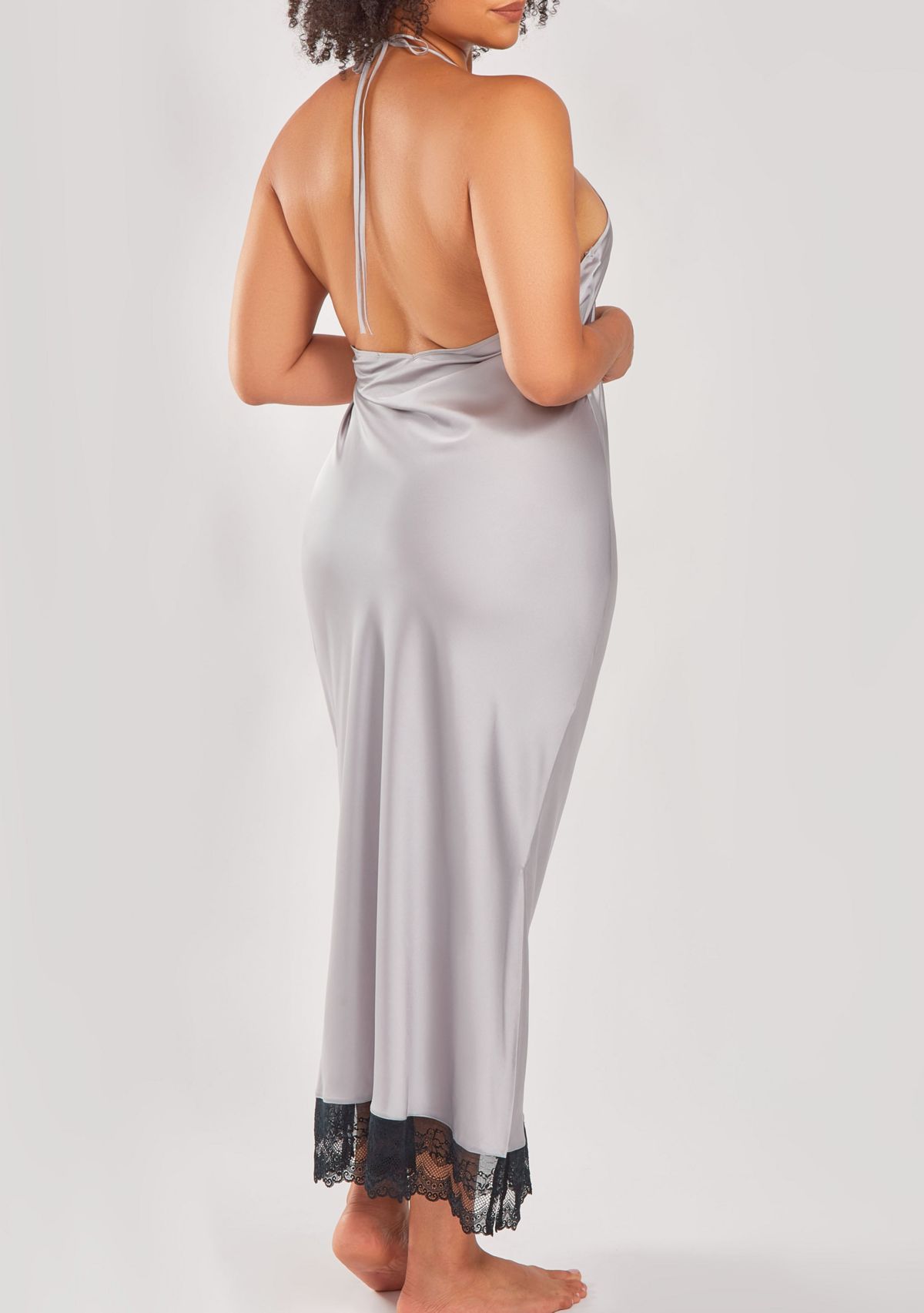 Womans Plus Size Silky Stretch Satin Halter Night Gown