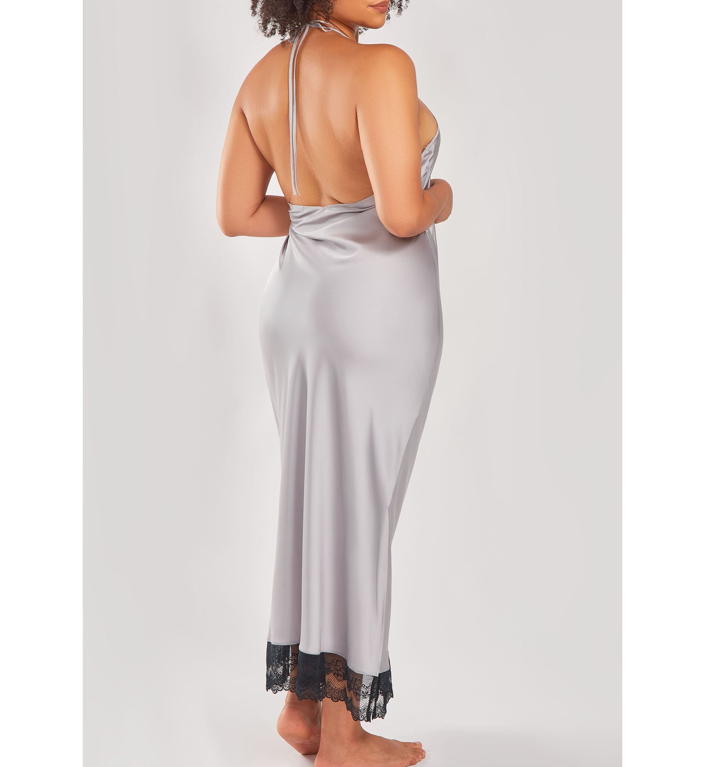 Womans Plus Size Silky Stretch Satin Halter Night Gown