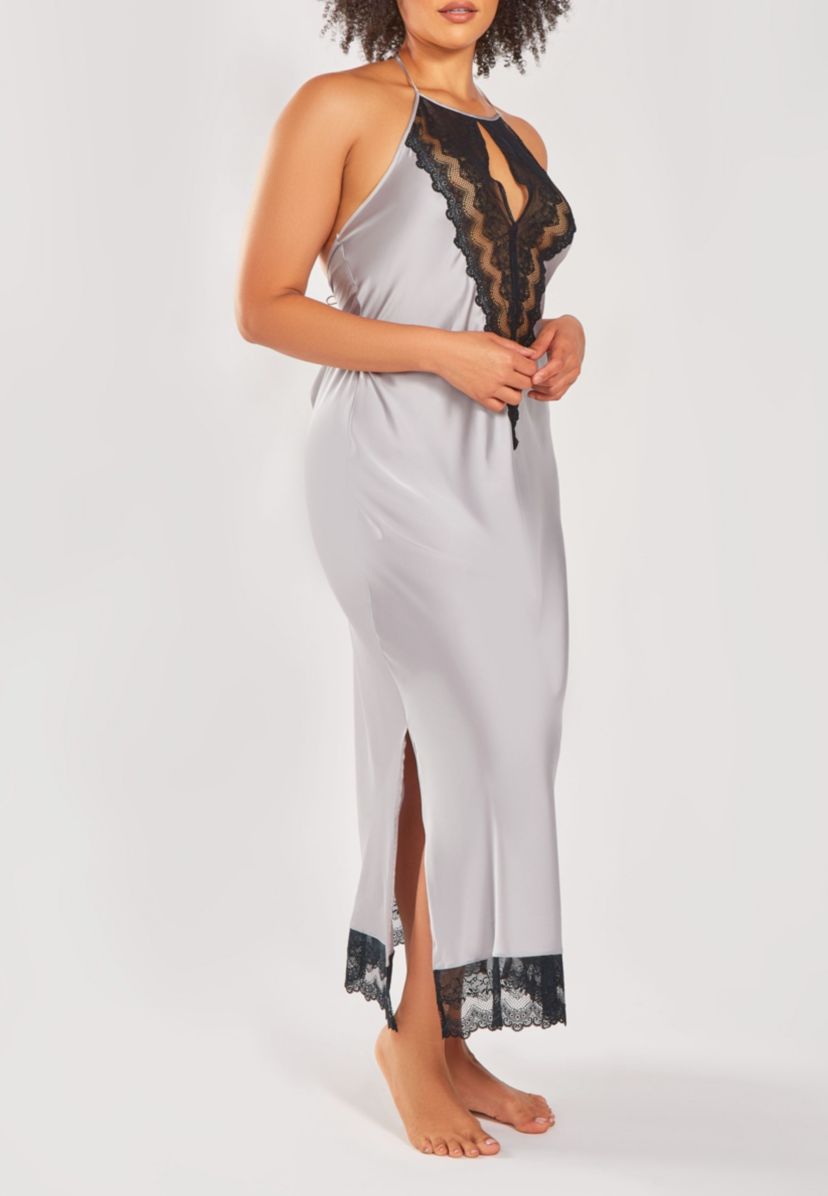 Womans Plus Size Silky Stretch Satin Halter Night Gown