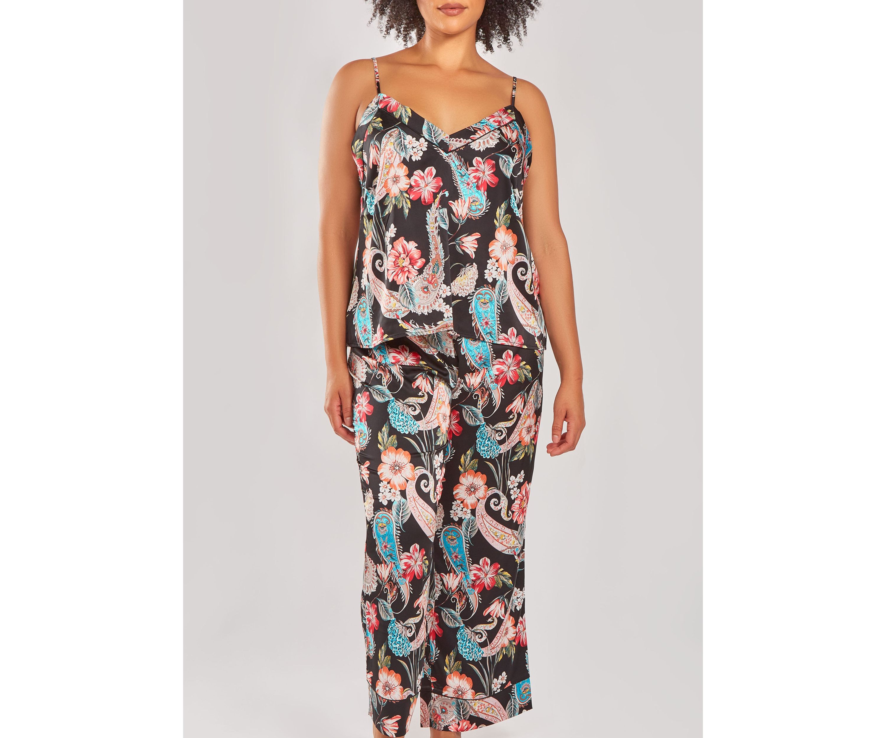 Womans Plus Size Silky Soft Printed Pant Pajama Set