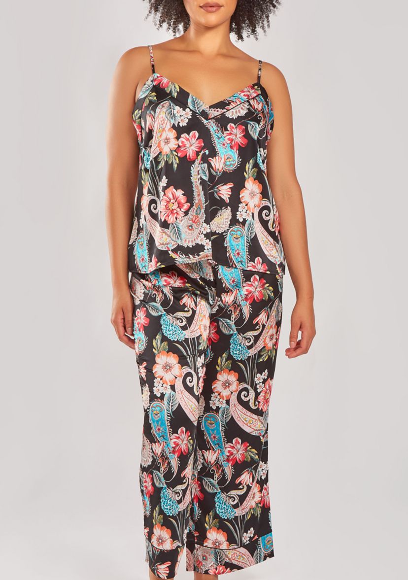Womans Plus Size Silky Soft Printed Pant Pajama Set