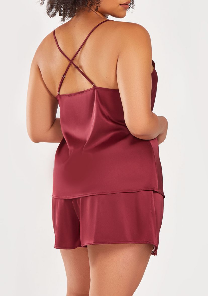 Womans Plus Size Silky Pajama Cami and Short Set In Lace Trims