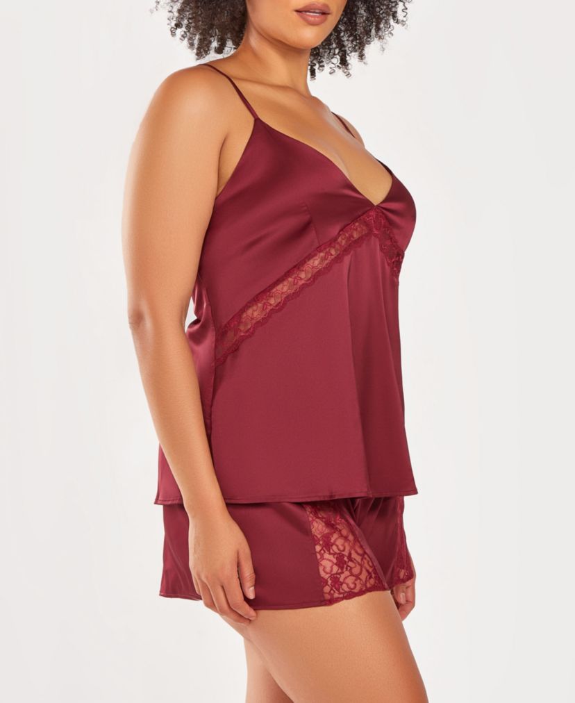 Womans Plus Size Silky Pajama Cami and Short Set In Lace Trims