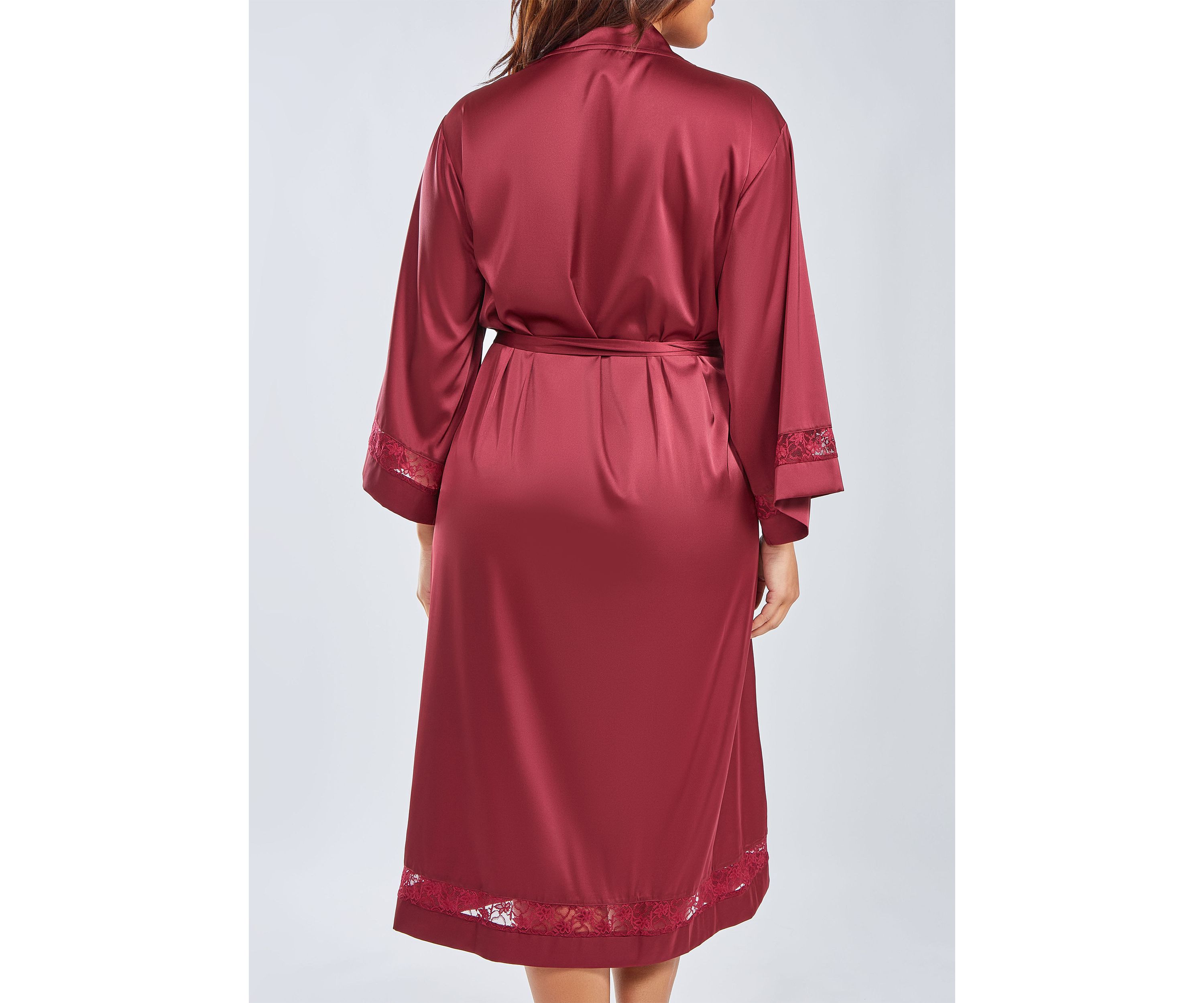 Womans Plus Size Silky Long Robe with Lace Trims