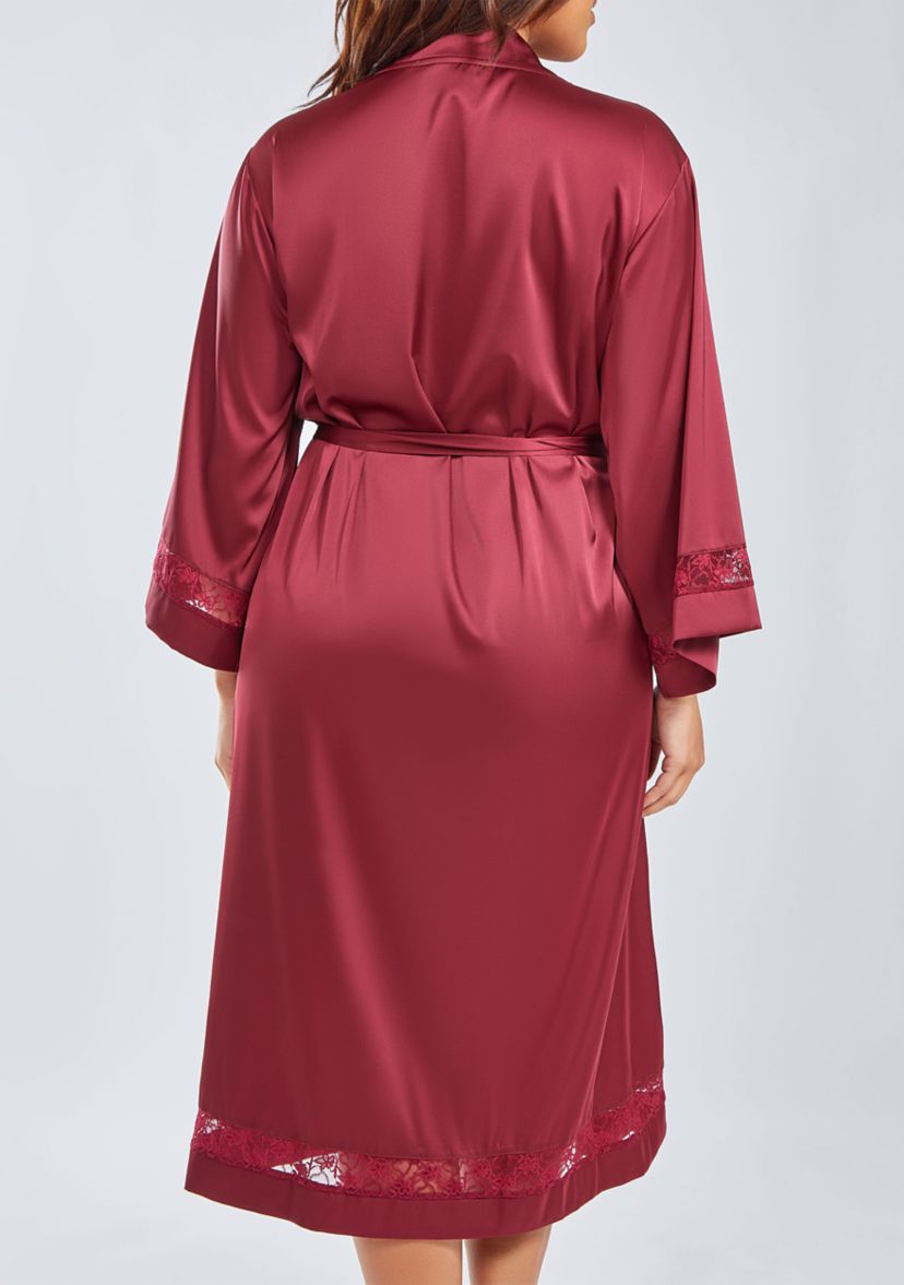 Womans Plus Size Silky Long Robe with Lace Trims