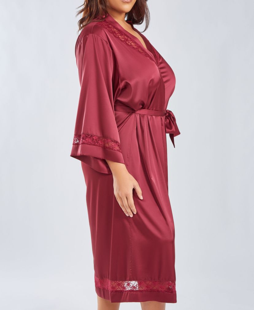 Womans Plus Size Silky Long Robe with Lace Trims