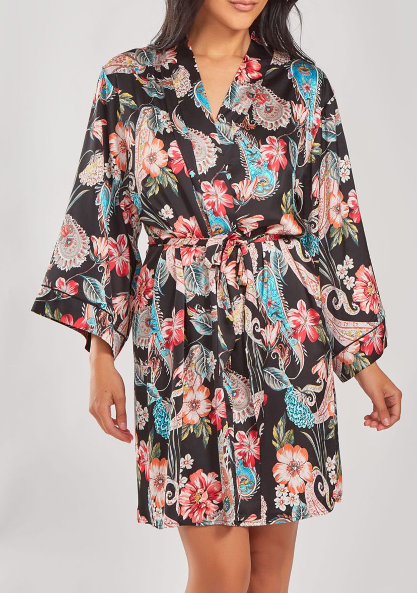 Womans Silky Soft Short Printed Robe