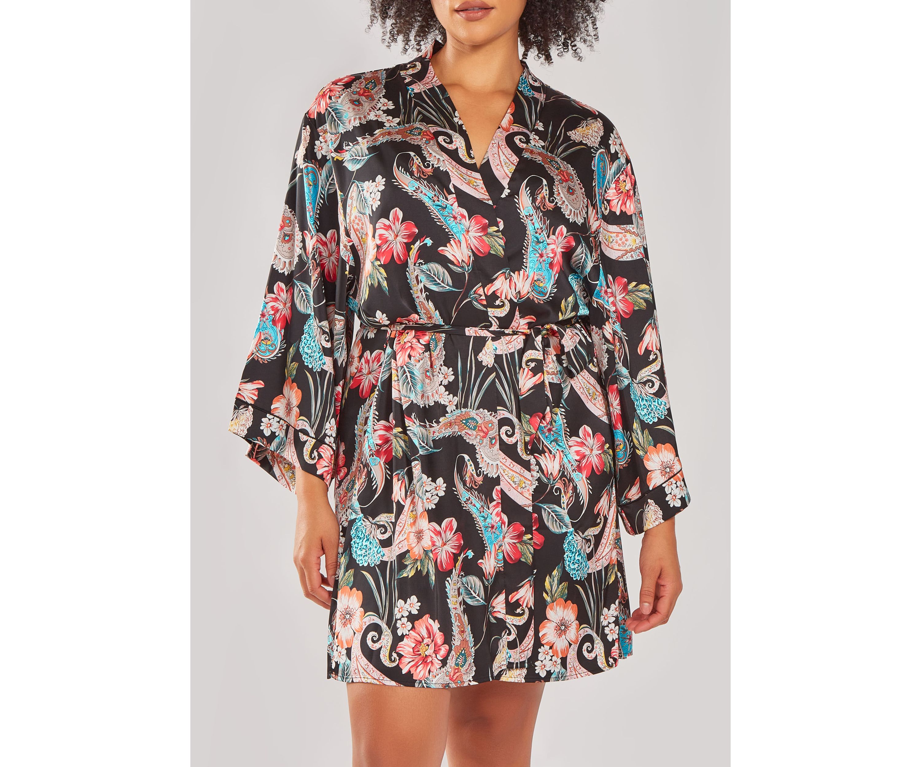 Womans Plus Size Silky Soft Short Printed Robe