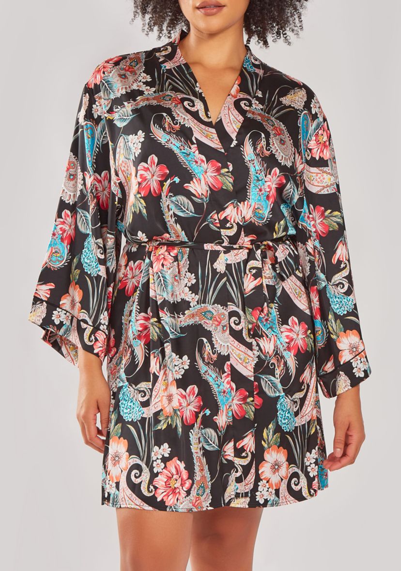 Womans Plus Size Silky Soft Short Printed Robe