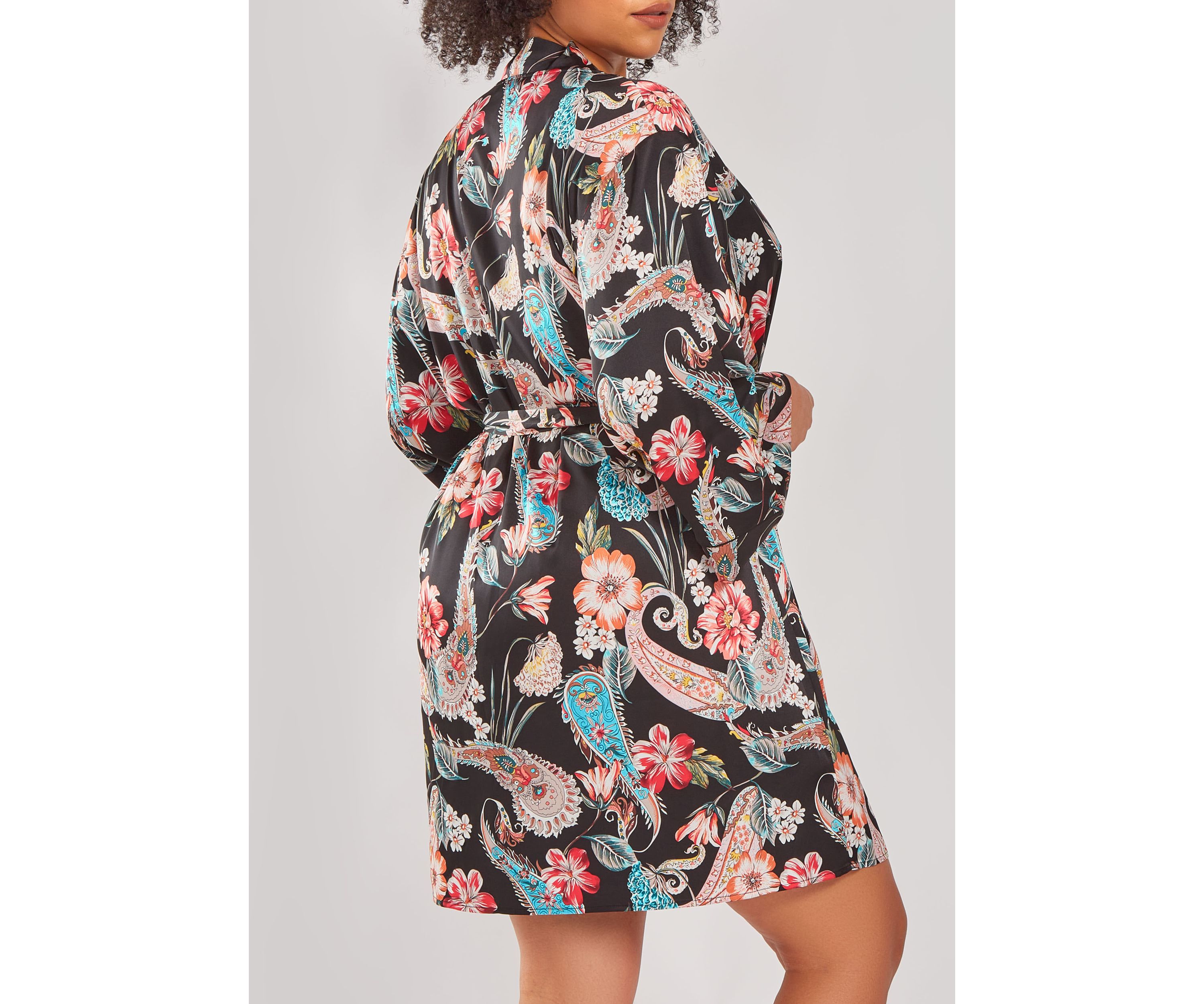 Womans Plus Size Silky Soft Short Printed Robe