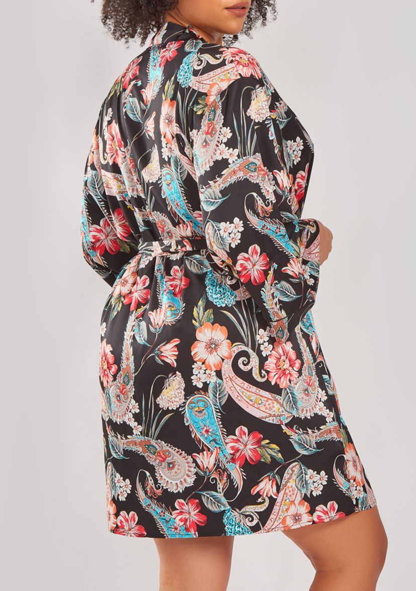 Womans Plus Size Silky Soft Short Printed Robe