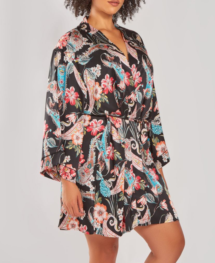 Womans Plus Size Silky Soft Short Printed Robe