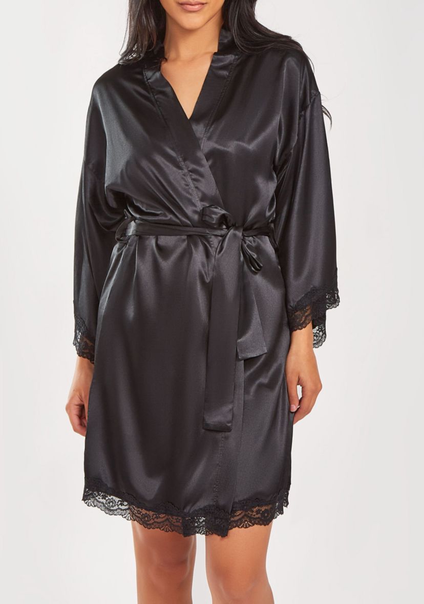 Womans Silky Laced Trim Short Robe