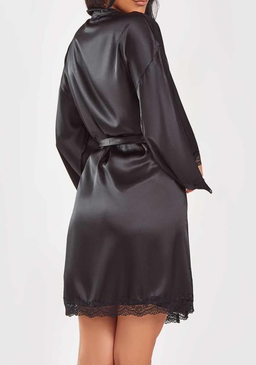 Womans Silky Laced Trim Short Robe