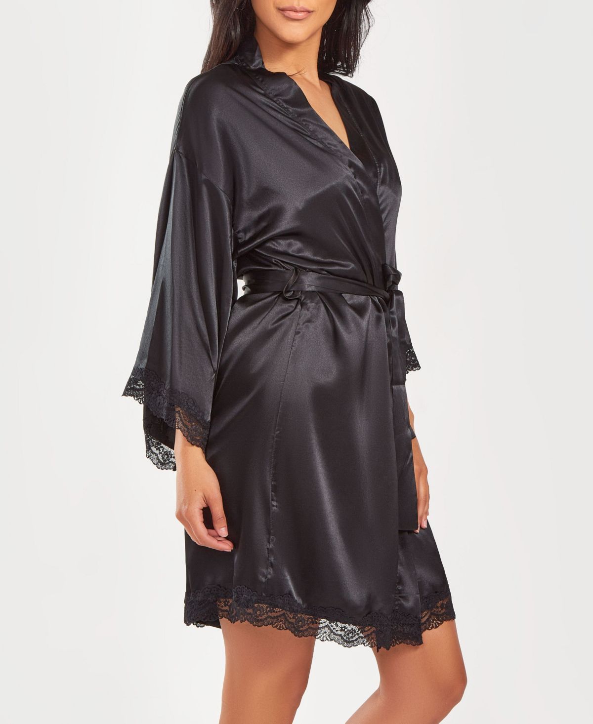 Womans Silky Laced Trim Short Robe