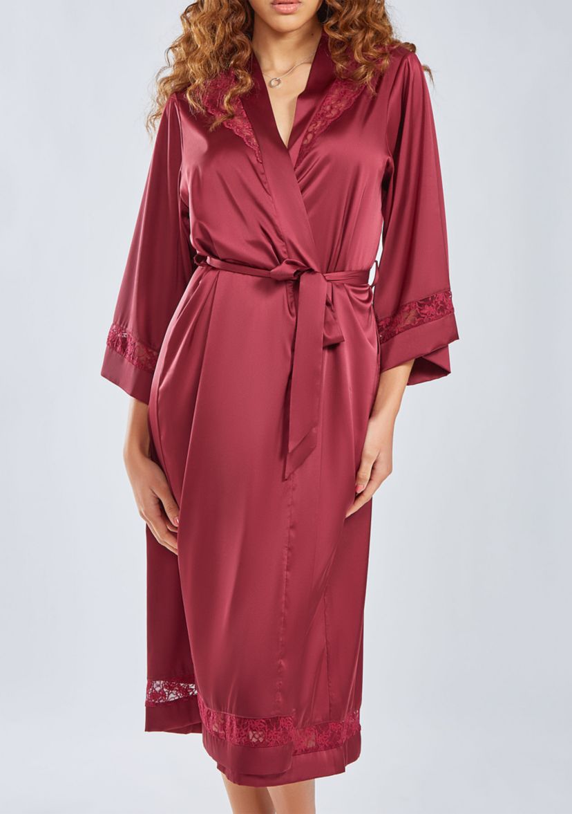 Womans Silky Long Robe with Lace Trims