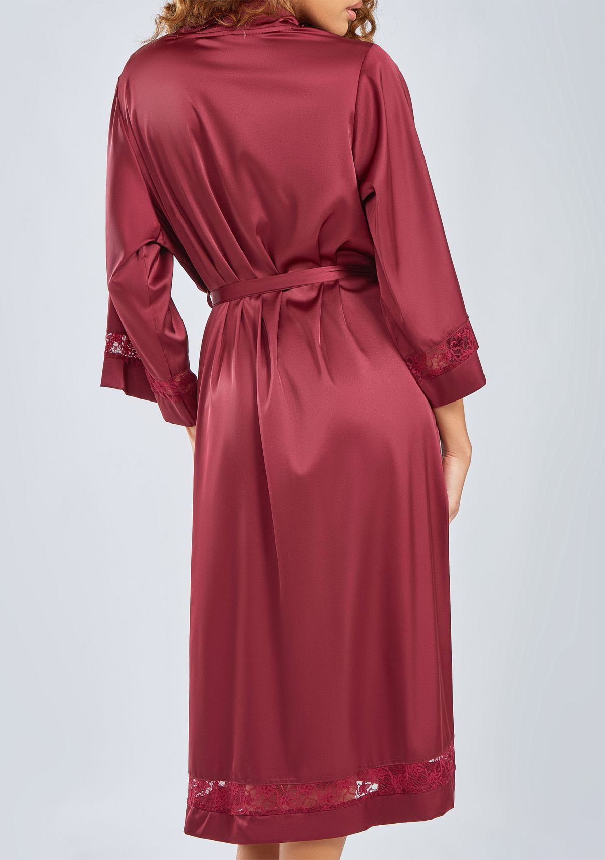 Womans Silky Long Robe with Lace Trims