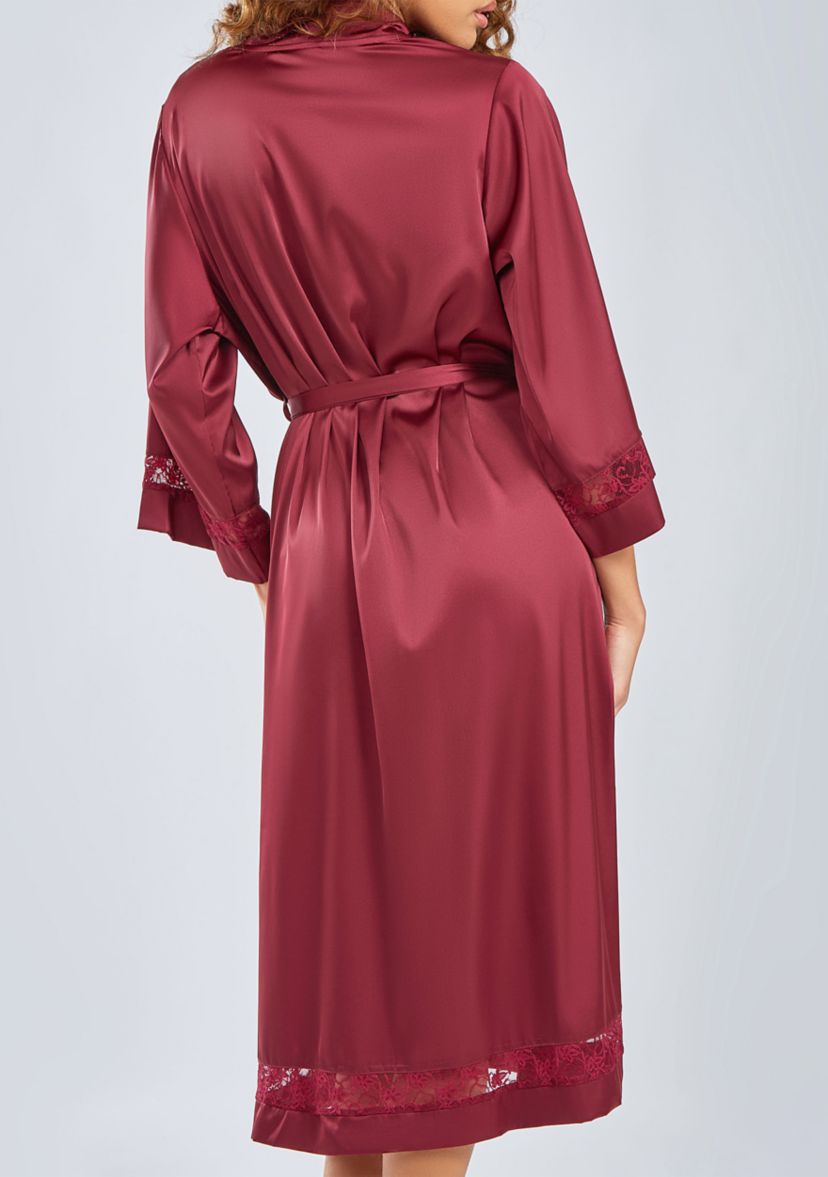 Womans Silky Long Robe with Lace Trims