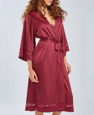 Womans Silky Long Robe with Lace Trims