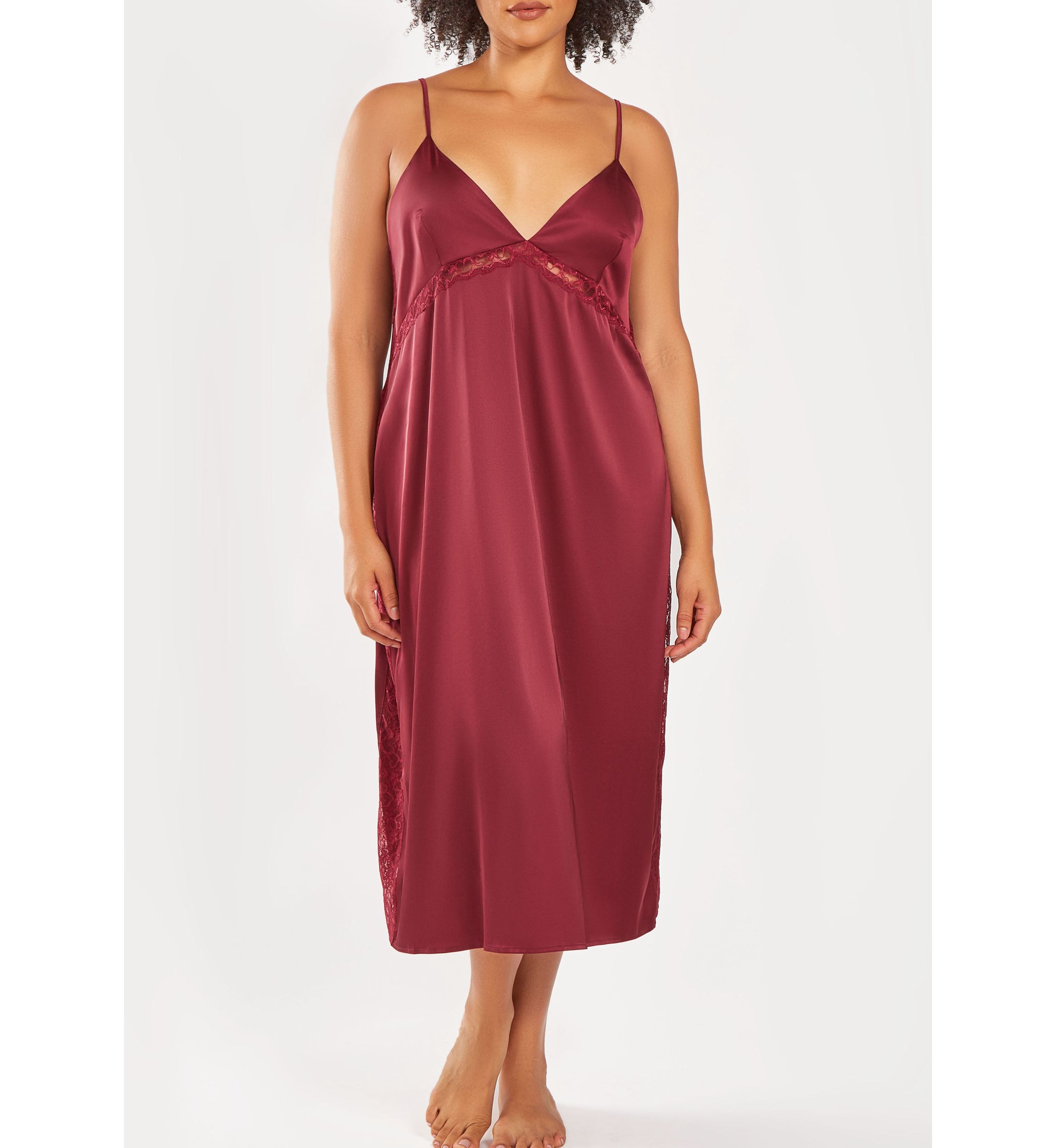 Womans Plus Size Silky Open back Night Gown with Lace Trims