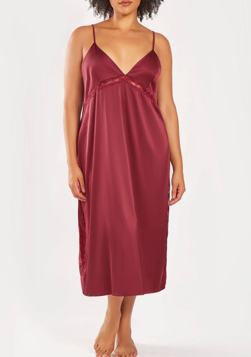 Womans Plus Size Silky Open back Night Gown with Lace Trims