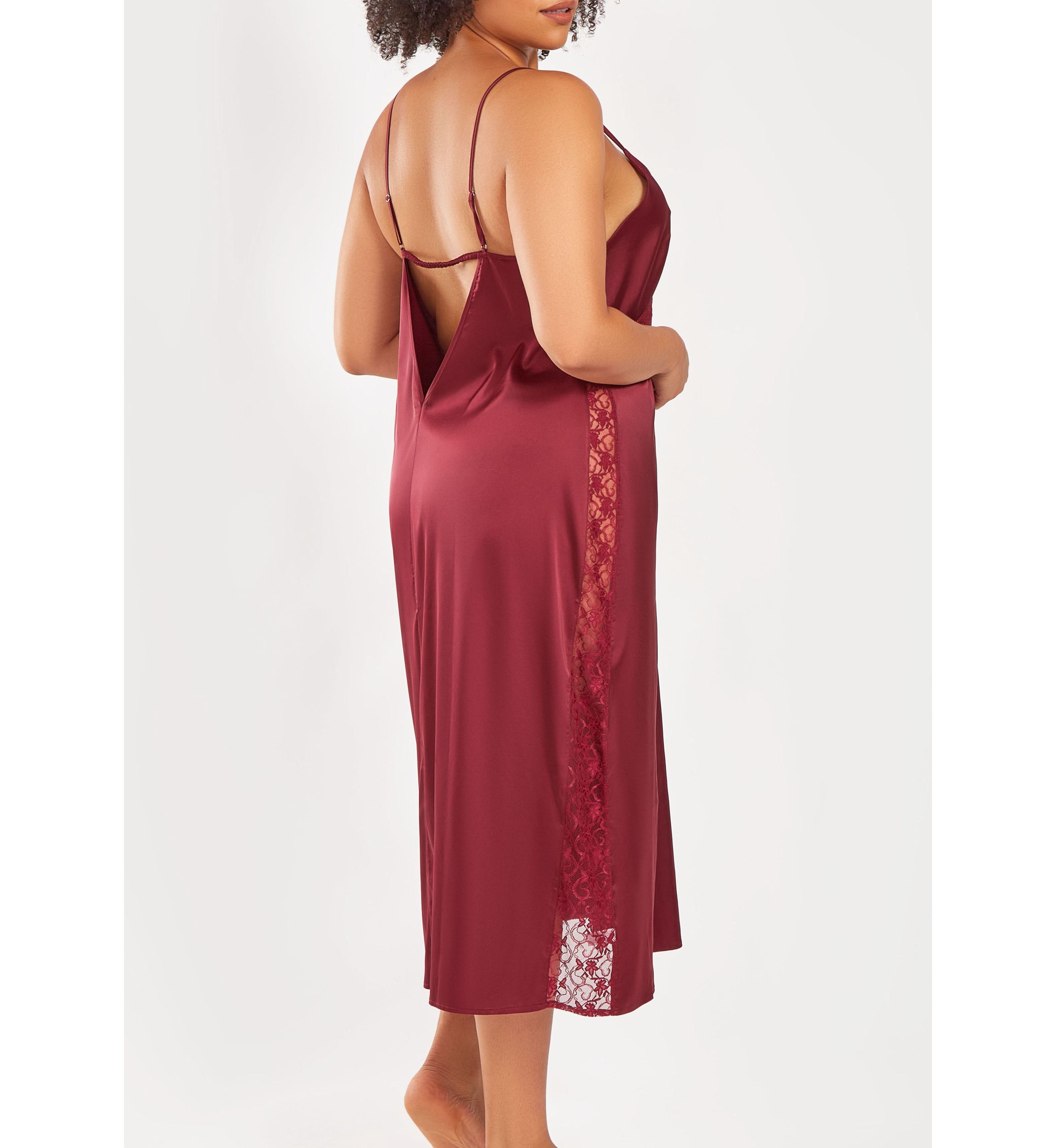 Womans Plus Size Silky Open back Night Gown with Lace Trims