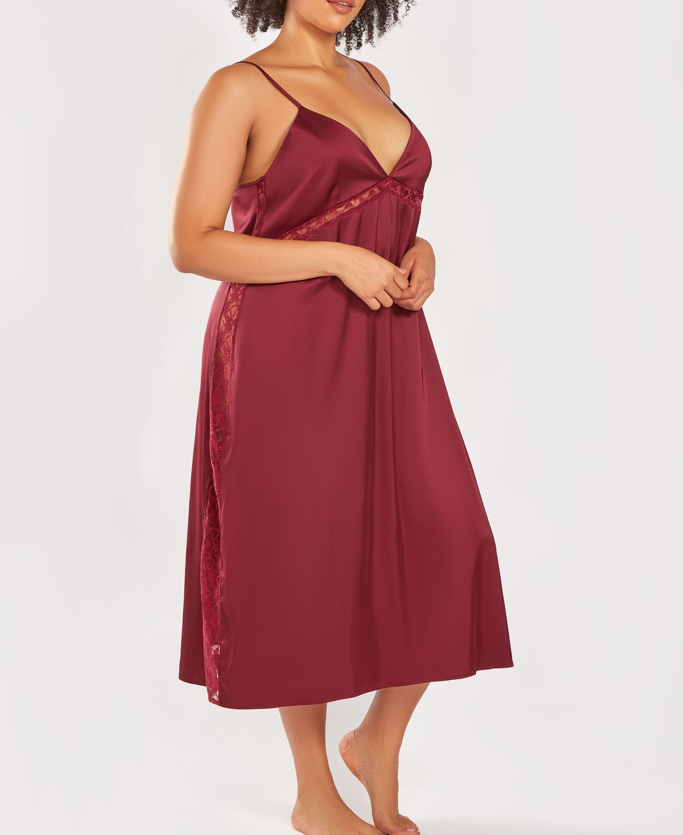 Womans Plus Size Silky Open back Night Gown with Lace Trims