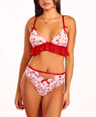 iCollection Women's Jill 2PC Heart Lace and Ruffle Bralette and Panty Set Lingerie