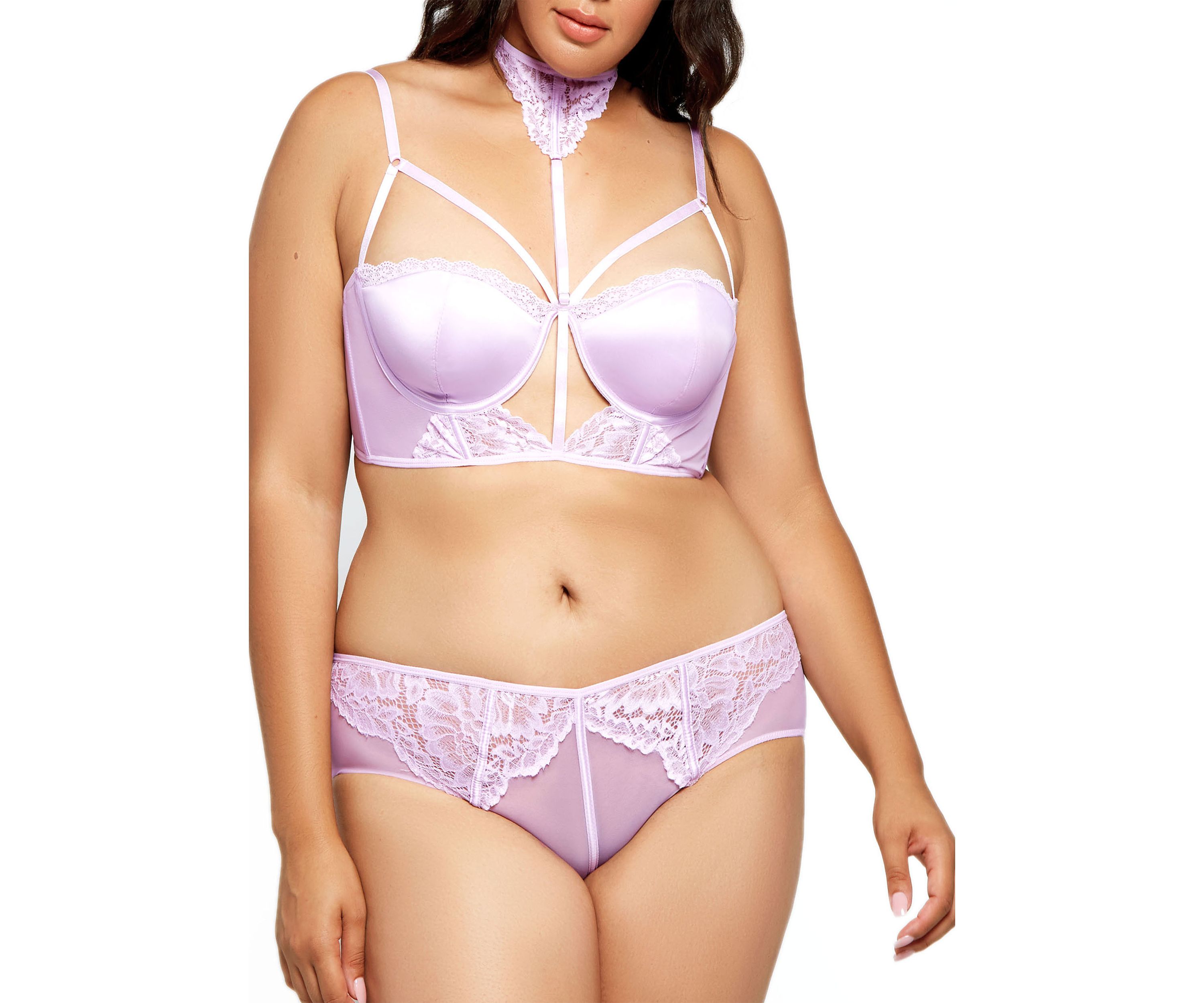 Plus Size Gloria 2-Piece Satin Lace Choker Bra Set
