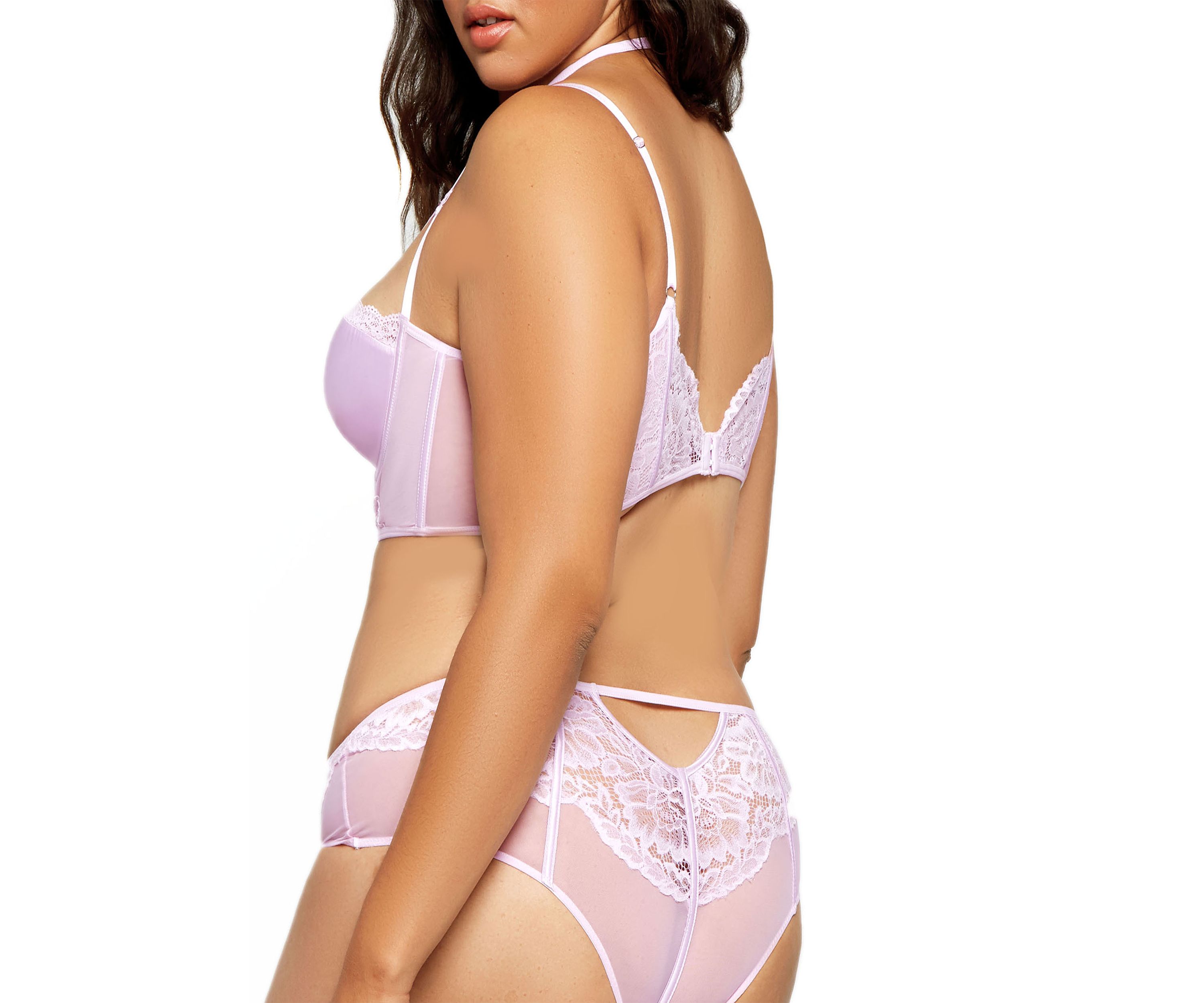 Plus Size Gloria 2-Piece Satin Lace Choker Bra Set