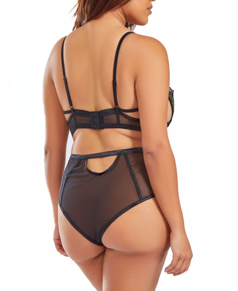 iCollection Womans Plus Size 2PC Underwire Gold Laced Bralette and Panty Lingerie set