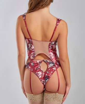 Sadie 2PC Button up Ruched Micro Floral  Garter Corset and Panty Set