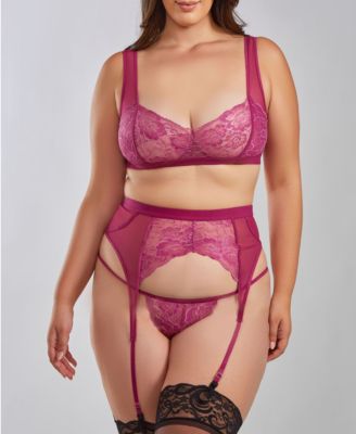 Evie Plus Soft Cup 3 PC Bralet, Garter and Lace panty Set
