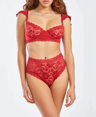 iCollection Women’s 2pc Lace Bralette and Panty Lingerie Set, Red, Small