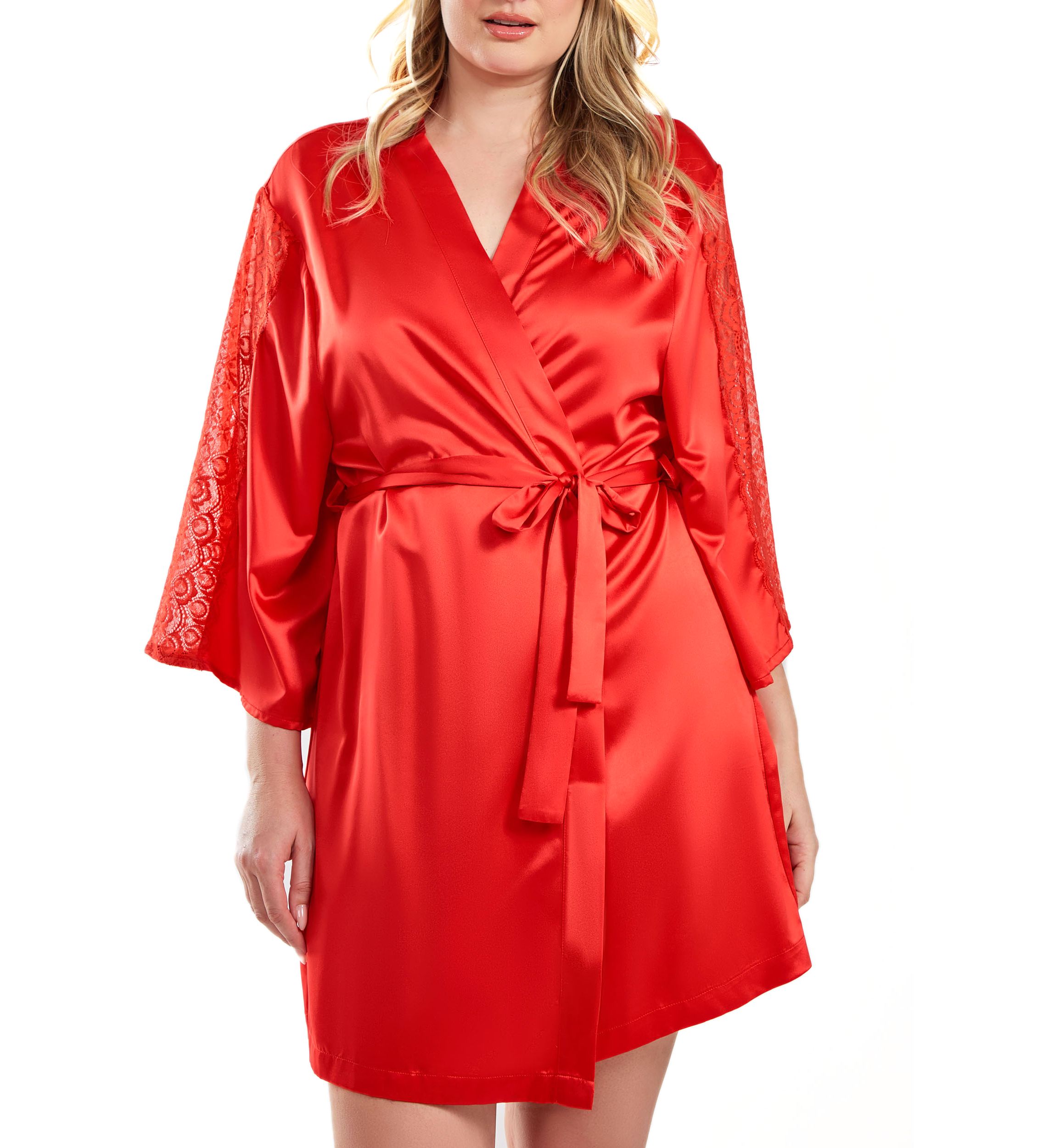 Bianca Satin and Lace Robe with Self Tie Sash