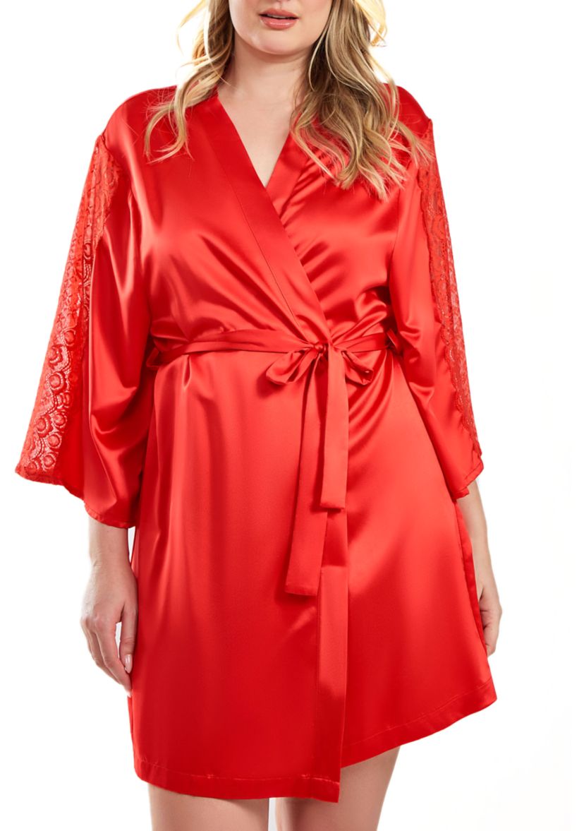 Bianca Satin and Lace Robe with Self Tie Sash