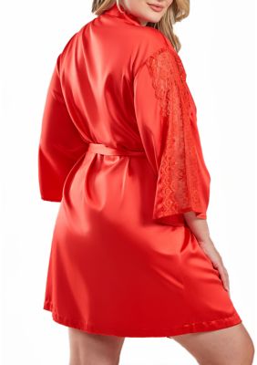 Bianca Satin and Lace Robe with Self Tie Sash