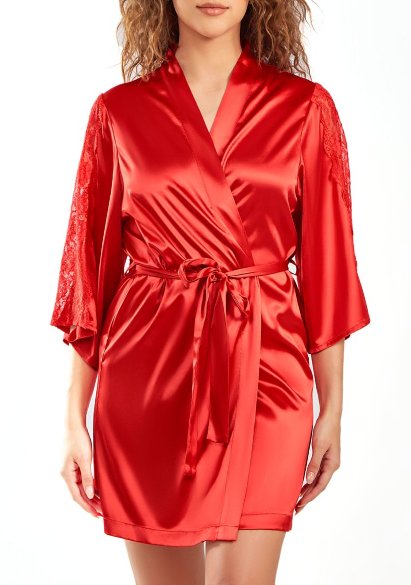 Bianca Satin and Lace Robe with Self Tie Sash